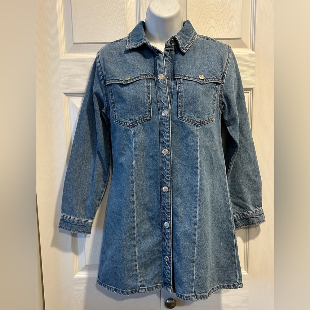 Zara NWT Denim Button Down Dress, Size 11-12